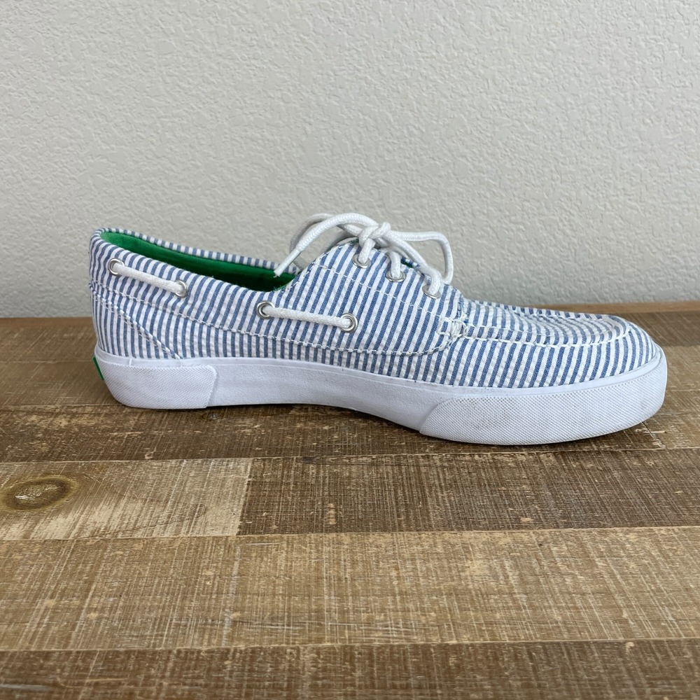 Polo by Ralph Lauren Blue & White Striped Canvas Boat Shoes - Picture 4 of 9